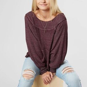 We The Free People Westend V-Back Waffle Thermal Top Womens L Purple Oversized
